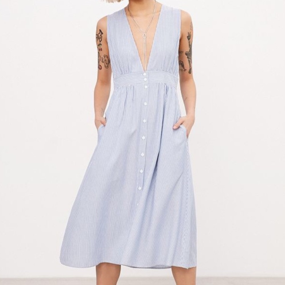Low Plunging Stripe Midi Dress